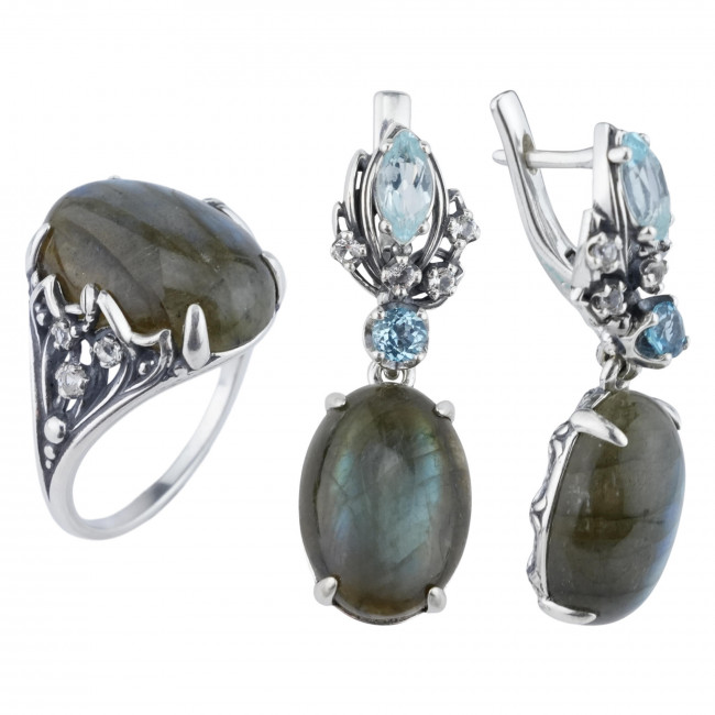 Серьги с2506 (12.94 г), серебро, голубой, белый, лабрадор, топаз, топаз свисс, топаз скай купить в интернет-магазине Циркон С