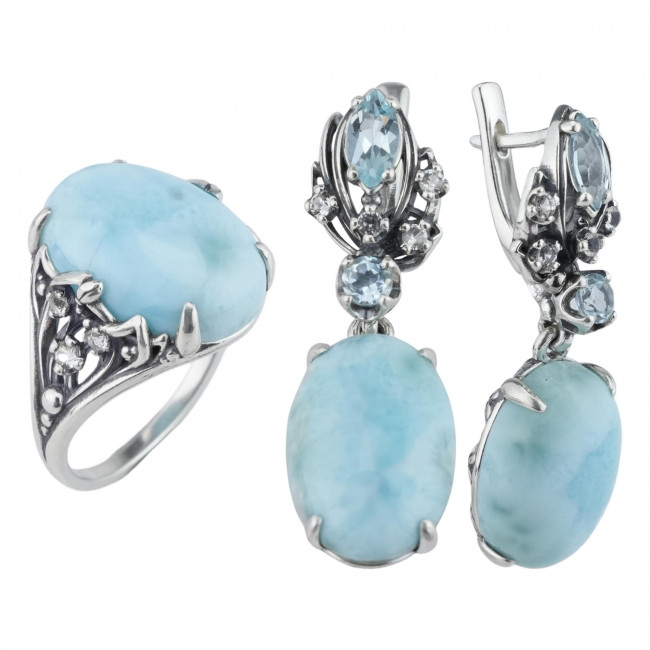 Серьги с2506 (12.74 г), серебро, голубой, белый, ларимар, топаз, топаз скай купить в интернет-магазине Циркон С