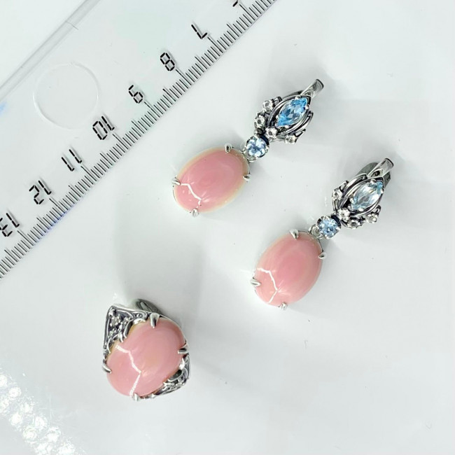 Серьги с2506 (12.26 г), серебро, розовый, белый, голубой, коралл, топаз, топаз скай купить в интернет-магазине Циркон С