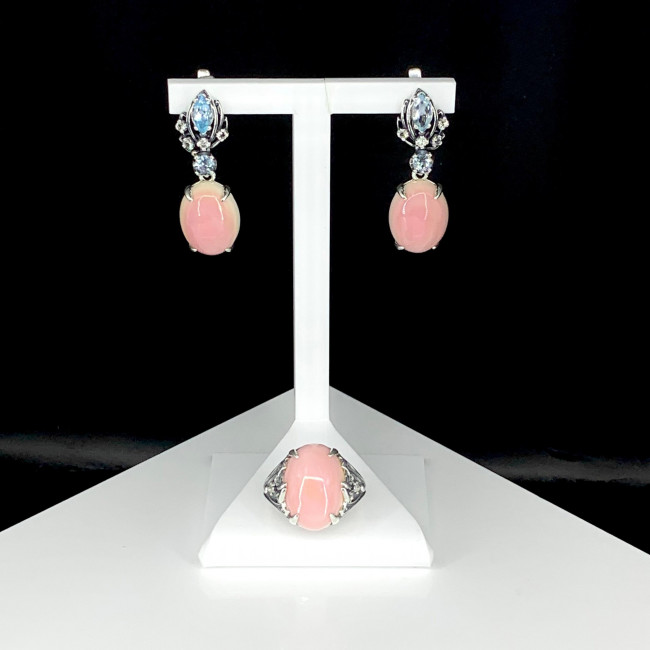 Серьги с2506 (12.26 г), серебро, розовый, белый, голубой, коралл, топаз, топаз скай купить в интернет-магазине Циркон С