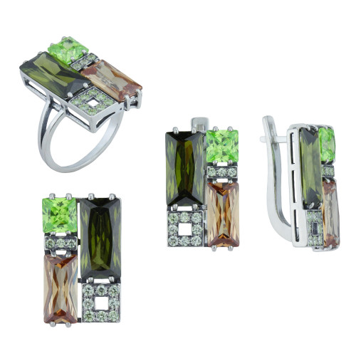 Серьги с2552 (11.98 г), серебро,  Оливковый, Оранжевый, Лимонный Фианит купить в интернет-магазине Циркон С