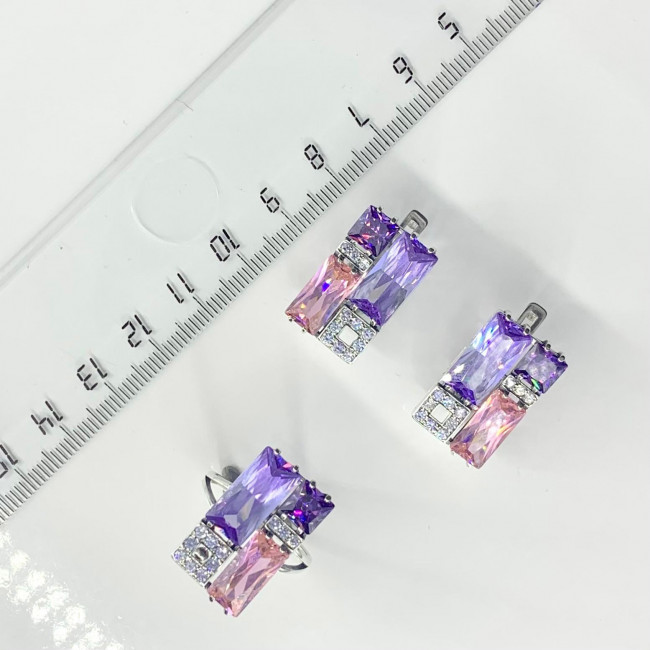 Серьги с2552 (11.56 г), серебро, бледно-фиолетовый, розовый, фиолетовый, фианит купить в интернет-магазине Циркон С