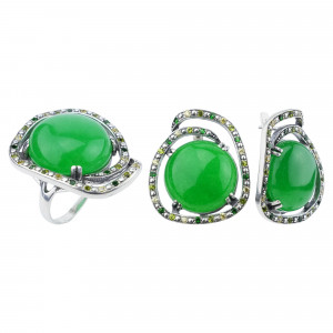 Серьги с2554 (22.88 г), серебро,  Зеленый, Желтый Кварц (Имит), Фианит, Хризопраз (Имит) купить в интернет-магазине Циркон С