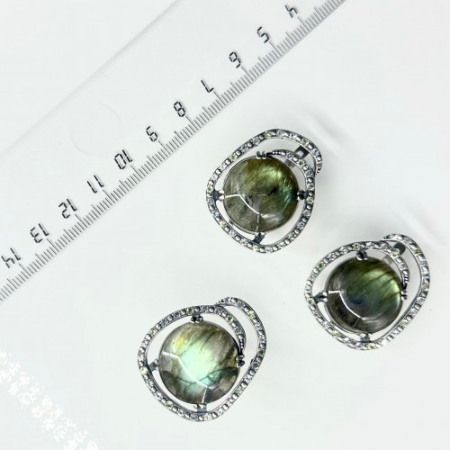 Серьги с2554 (21.96 г), серебро,  Зеленый, Голубой, Зелено-желтый Лабрадор, Топаз Скай, Хризолит купить в интернет-магазине Циркон С