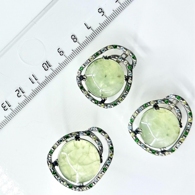 Серьги с2554 (22.19 г), серебро, лимонный, кварц (имит), пренит, фианит купить в интернет-магазине Циркон С