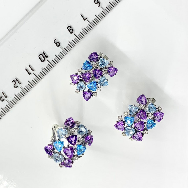 Серьги с2556 (10.17 г), серебро, фиолетовый, белый, голубой, аметист, топаз, топаз свисс, топаз скай купить в интернет-магазине Циркон С
