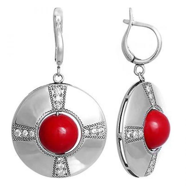 Серьги с257 (19.77 г), серебро, красный, коралл (имит) купить в интернет-магазине Циркон С