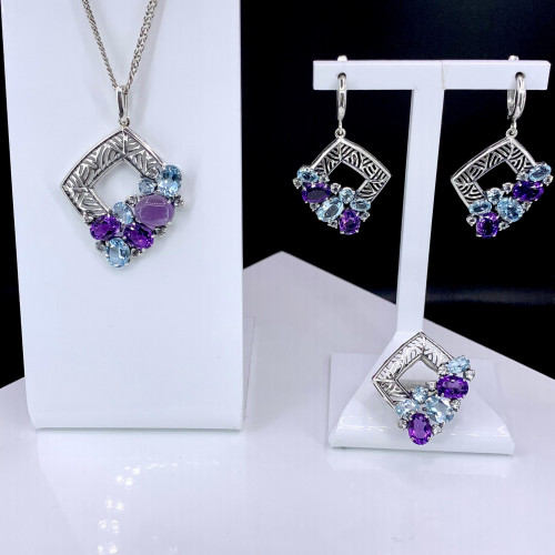 Серьги с2586 (9.22 г), серебро,  Фиолетовый, Белый, Голубой Аметист, Топаз, Топаз Свисс, Топаз Скай купить в интернет-магазине Циркон С