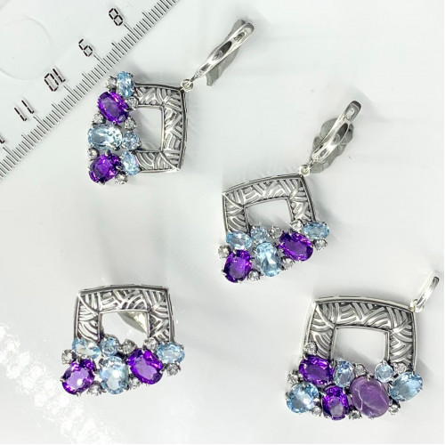 Серьги с2586 (9.22 г), серебро,  Фиолетовый, Белый, Голубой Аметист, Топаз, Топаз Свисс, Топаз Скай купить в интернет-магазине Циркон С