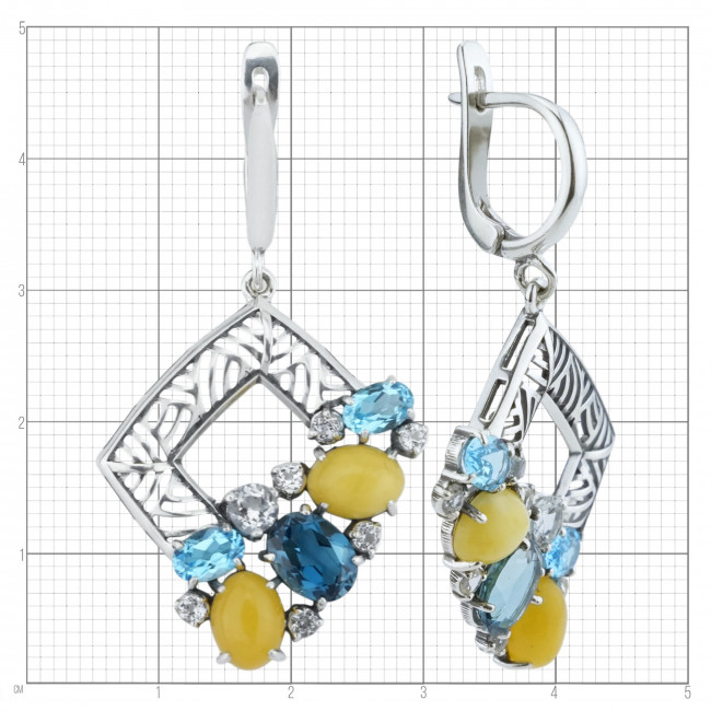 Серьги с2586 (8.63 г), серебро, белый, синий, голубой, коричневый, топаз, топаз лондон, топаз свисс, янтарь купить в интернет-магазине Циркон С