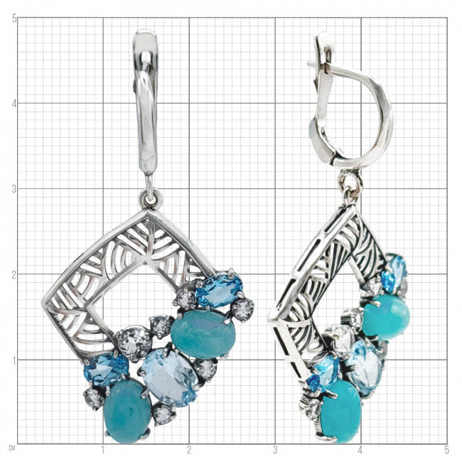 Серьги с2586 (9.12 г), серебро, фиолетовый, зеленый, белый, зелено-желтый, аметист, нефрит, топаз, хризолит купить в интернет-магазине Циркон С