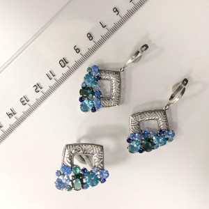 Серьги с2586 (9.69 г), серебро,  Синий, Аквамарин, Голубой Кварц (Имит), Фианит купить в интернет-магазине Циркон С