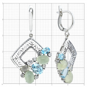 Серьги с2586 (9.54 г), серебро,  Зеленый, Белый, Голубой Пренит, Топаз, Топаз Свисс, Топаз Скай купить в интернет-магазине Циркон С
