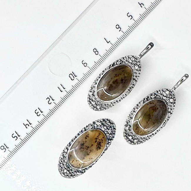 Серьги с2596 (20.75 г), серебро, коричневый, бесцветный, агат моховой, фианит купить в интернет-магазине Циркон С