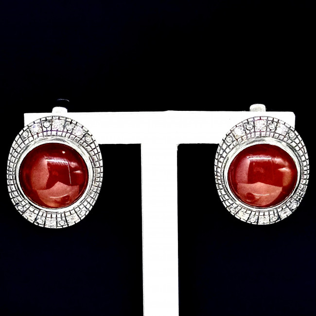 Серьги с2601 (13.88 г), серебро, коричневый, бесцветный, сердолик, фианит купить в интернет-магазине Циркон С
