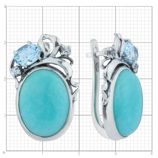 Серьги с2610 (17.40 г), серебро, голубой, белый, амазонит перу, топаз, топаз скай купить в интернет-магазине Циркон С