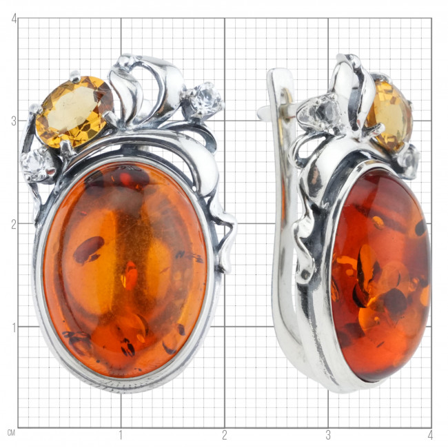 Серьги с2610 (13.40 г), серебро, белый, рыжий, коричневый, топаз, цитрин, янтарь (имит) купить в интернет-магазине Циркон С