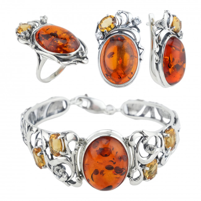 Серьги с2610 (13.40 г), серебро, белый, рыжий, коричневый, топаз, цитрин, янтарь (имит) купить в интернет-магазине Циркон С