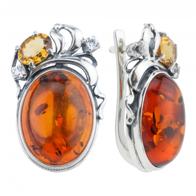 Серьги с2610 (13.40 г), серебро, белый, рыжий, коричневый, топаз, цитрин, янтарь (имит) купить в интернет-магазине Циркон С