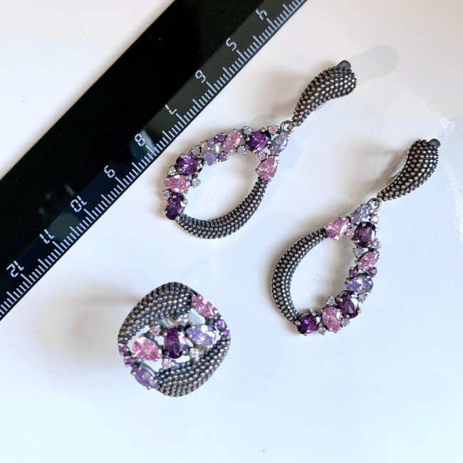 Серьги с2640 (13.51 г), серебро, розовый, бледно-фиолетовый, фиолетовый, фианит купить в интернет-магазине Циркон С