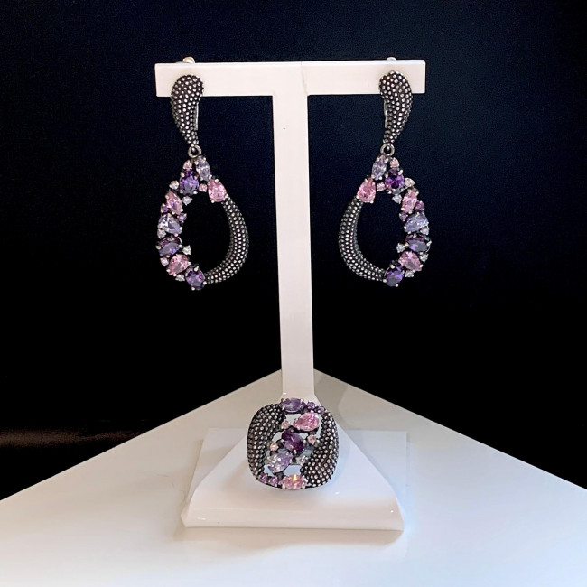 Серьги с2640 (13.51 г), серебро, розовый, бледно-фиолетовый, фиолетовый, фианит купить в интернет-магазине Циркон С