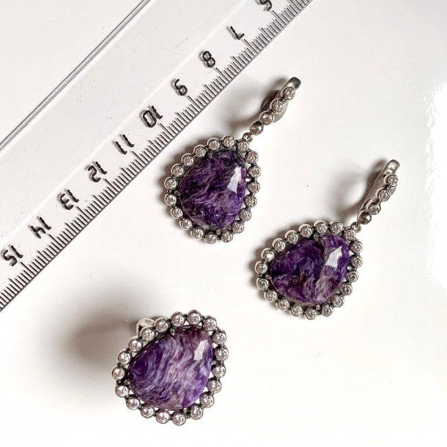 Серьги с2655 (16.78 г), серебро, бесцветный, фиолетовый, фианит, чароит купить в интернет-магазине Циркон С