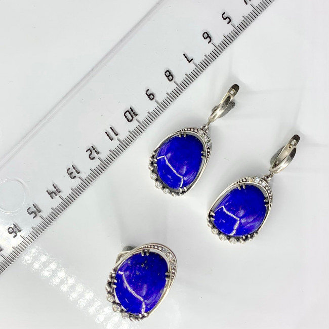 Серьги с2663 (13.02 г), серебро, синий, бесцветный, лазурит, фианит купить в интернет-магазине Циркон С