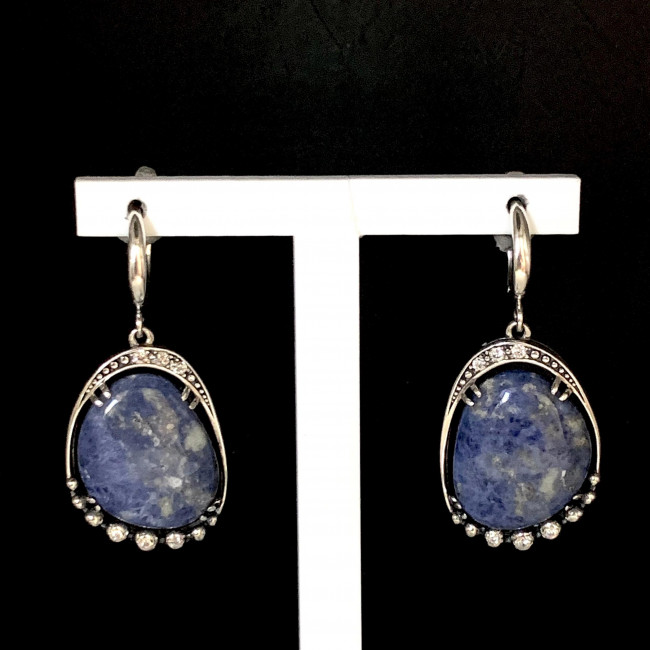 Серьги с2663 (12.01 г), серебро, синий, бесцветный, содалит, фианит купить в интернет-магазине Циркон С