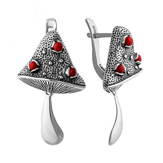 Серьги с2674 (7.62 г), серебро, красный, коралл (имит) купить в интернет-магазине Циркон С