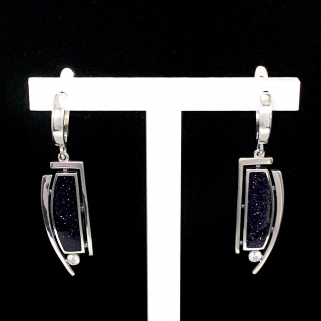 Серьги с2681 (7.33 г), серебро, темно-синий, бесцветный, авантюрин (имит), фианит купить в интернет-магазине Циркон С