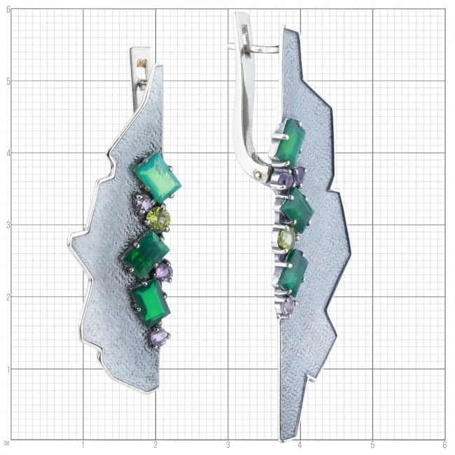 Серьги с2682 (11.82 г), серебро, фиолетовый, зеленый, зелено-желтый, аметист, опал, хризолит купить в интернет-магазине Циркон С