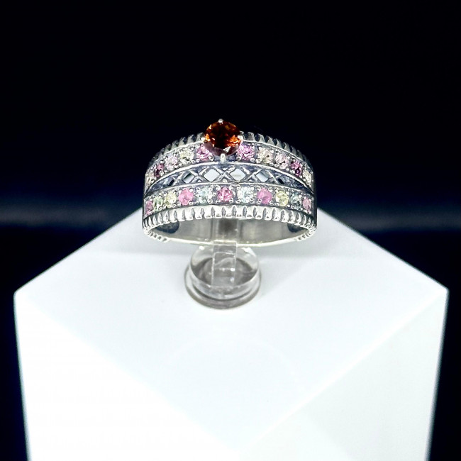 Кольцо к2689 (3.70 г), серебро, розовый, желтый, микс, турмалин купить в интернет-магазине Циркон С