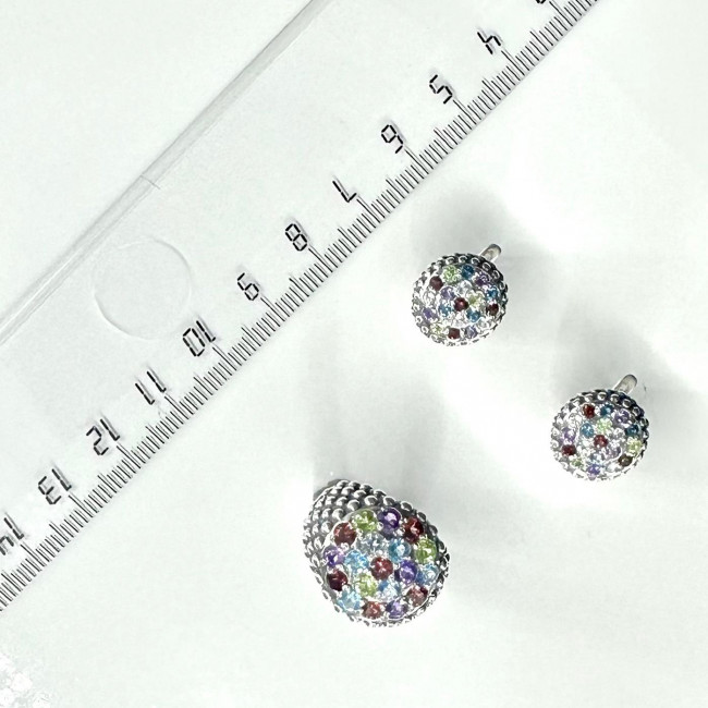 Серьги с2694 (4.83 г), серебро, фиолетовый, красный, голубой, зелено-желтый, аметист, гранат, топаз свисс, хризолит купить в интернет-магазине Циркон С