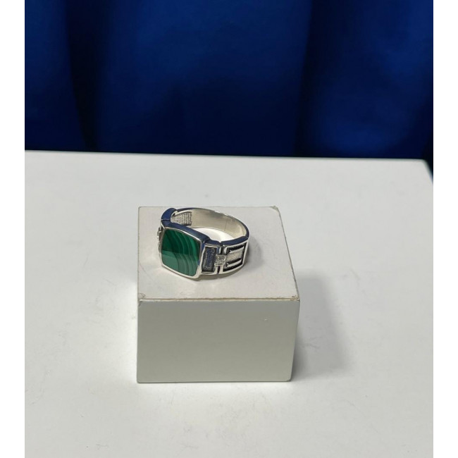 Кольцо к487 (5.00 г), серебро, зеленый, бесцветный, малахит, фианит купить в интернет-магазине Циркон С