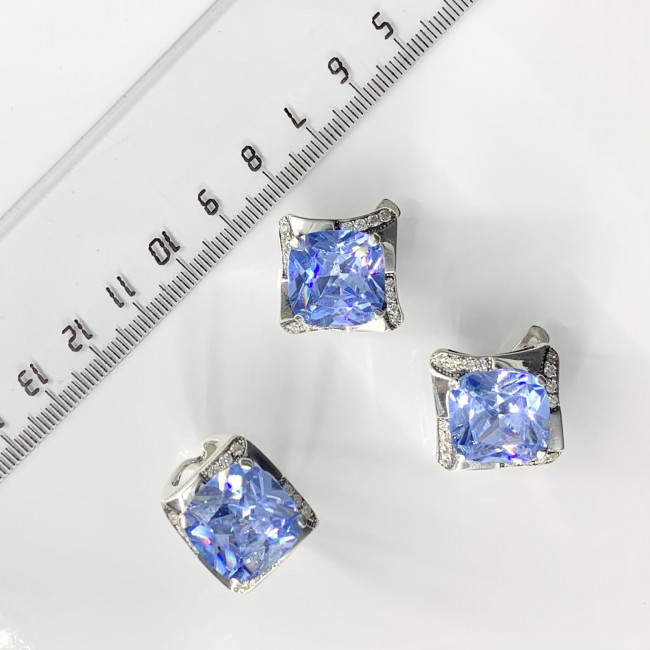 Серьги с726 (19.46 г), серебро, голубой, бесцветный, фианит купить в интернет-магазине Циркон С