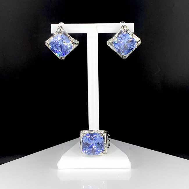 Серьги с726 (19.46 г), серебро, голубой, бесцветный, фианит купить в интернет-магазине Циркон С