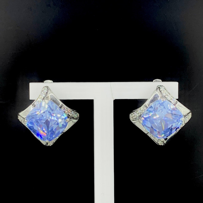 Серьги с726 (19.46 г), серебро, голубой, бесцветный, фианит купить в интернет-магазине Циркон С