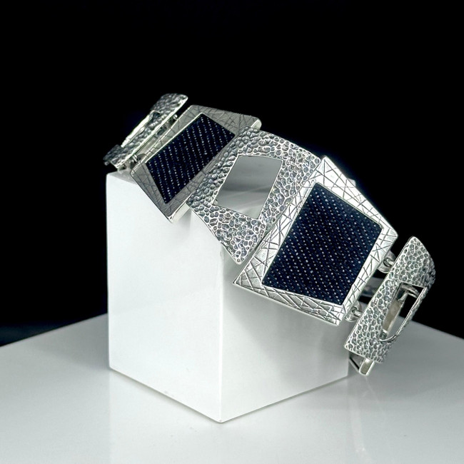 Серьги с740 (13.69 г), серебро, синий, джинса купить в интернет-магазине Циркон С