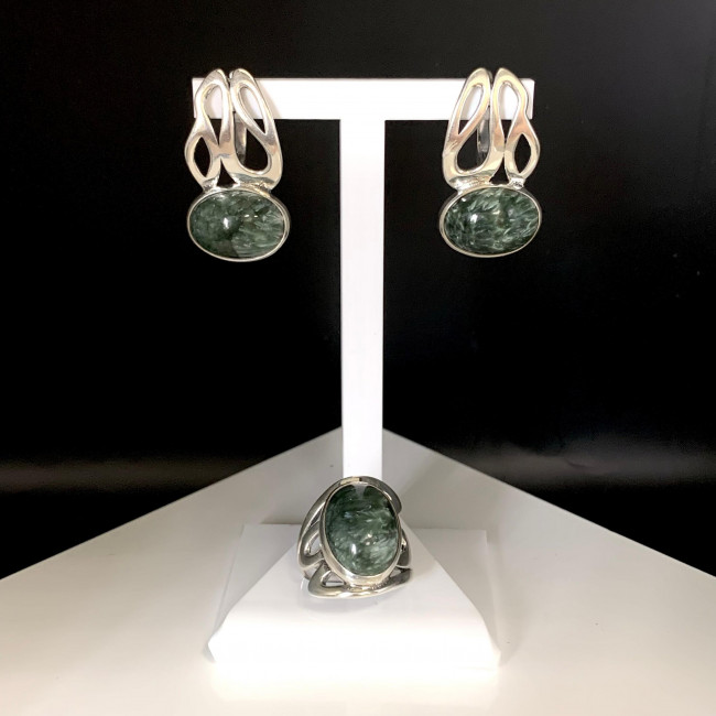Серьги с10091 (13.02 г), серебро, зеленый, клинохлор купить в интернет-магазине Циркон С